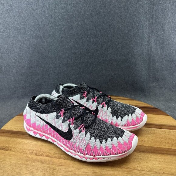 Nike Free 3.0 Flyknit Women's Size 9 Running Shoes Black Gray Pink - Picture 2 of 10